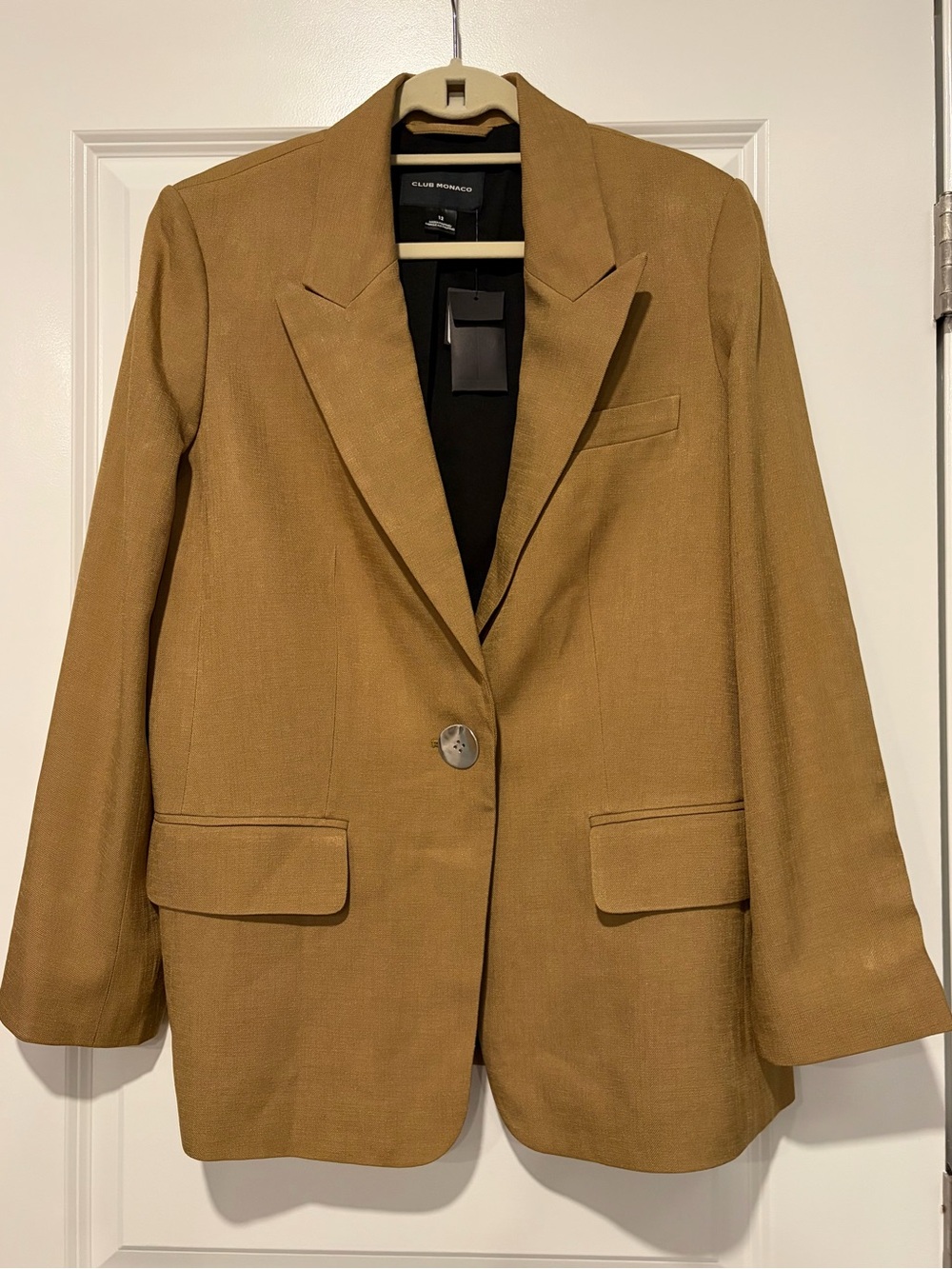 Club Monaco Women's Camel Brown Single-Button Linen Blazer
